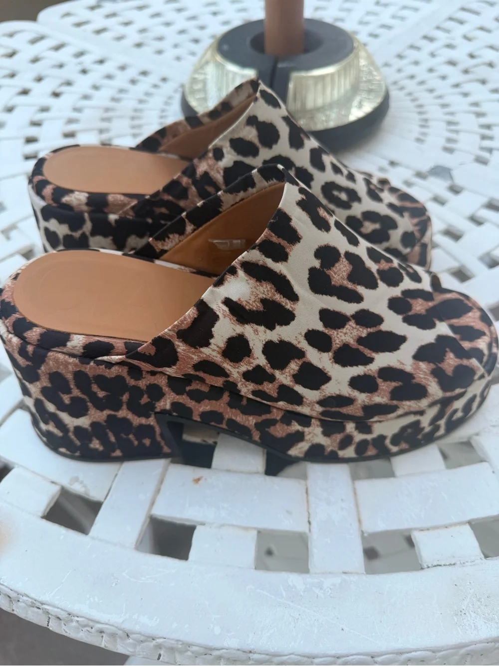 Ganni Leopard-Print Platform Mule Clogs in Brown and Black